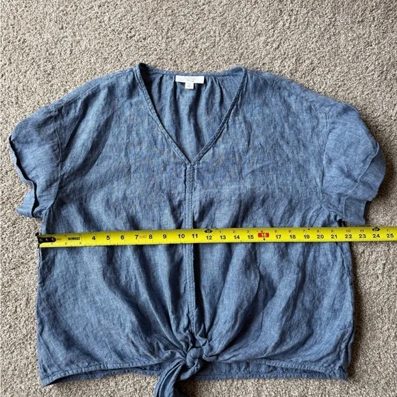 Charter Club Luxury Linen Front Tie Blue Lagenlook Top - Picture 9 of 10